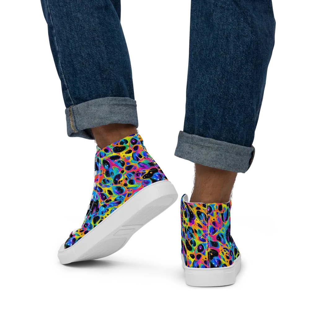 Luminous Spill on Men's High Top Canvas Shoes — Back