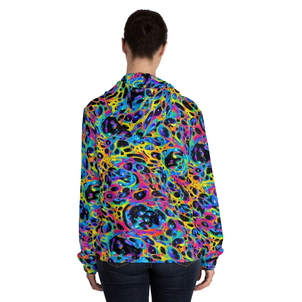 Luminous Spill on Women's Full-Zip Hoodie — Back On Person