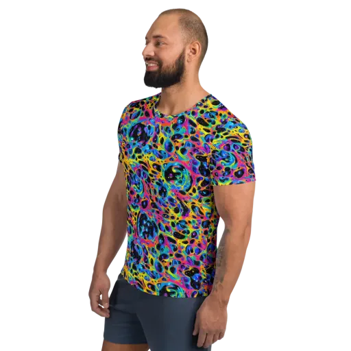 Luminous Spill on a Men's Athletic T-Shirt