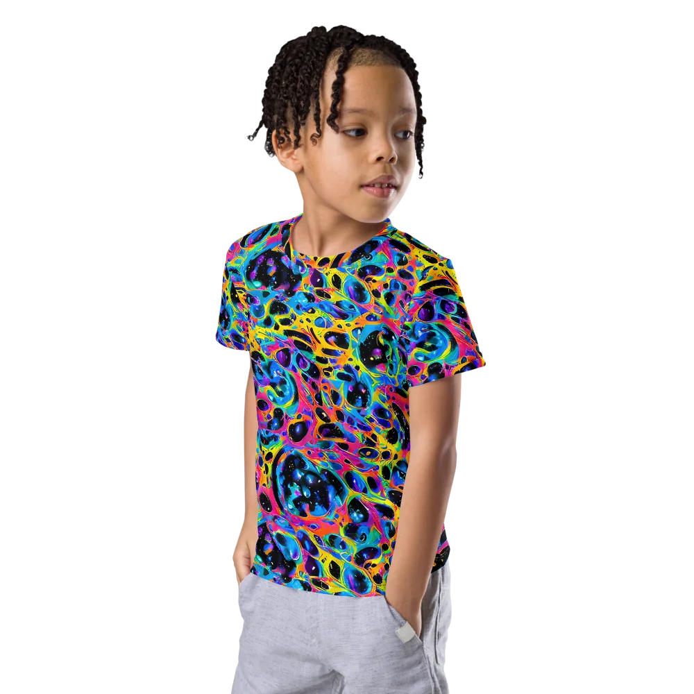 Luminous Spill on Kids Crew Neck T-Shirt — Left Front