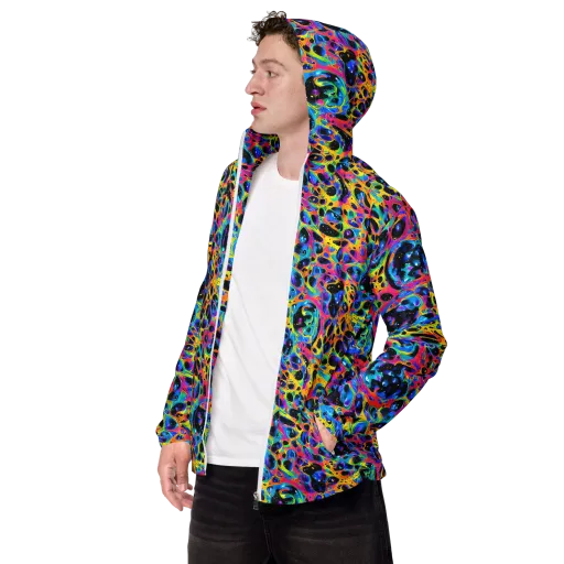 Luminous Spill on a Men's Windbreaker