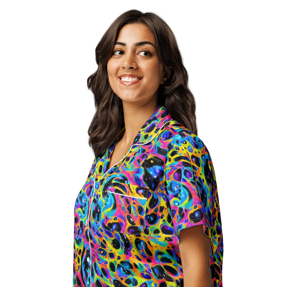 Luminous Spill on Women's Short Sleeve Pajama Top — Left Front