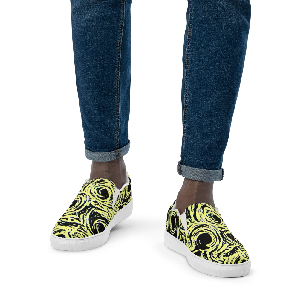 Charged Ink on Men's Slip-On Canvas Shoes — Front