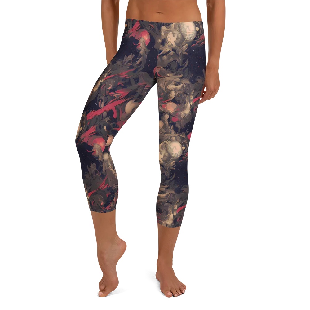 Midnight Collage on Capri Leggings — Front