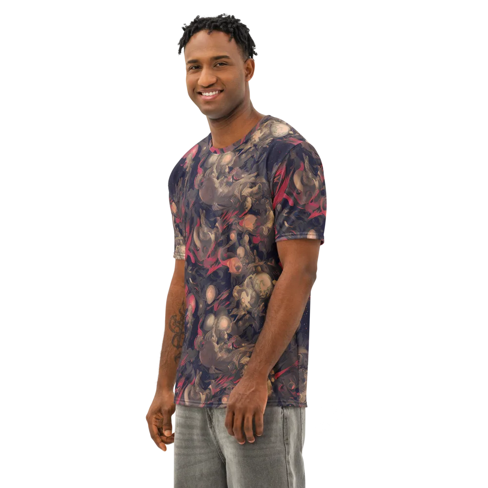 Midnight Collage on Men's Cotton Crew Neck T-Shirt — Left Front