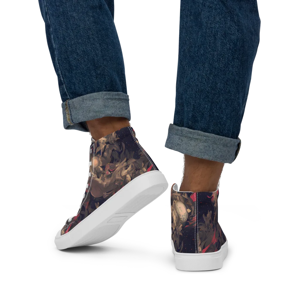 Midnight Collage on Men's High Top Canvas Shoes — Back
