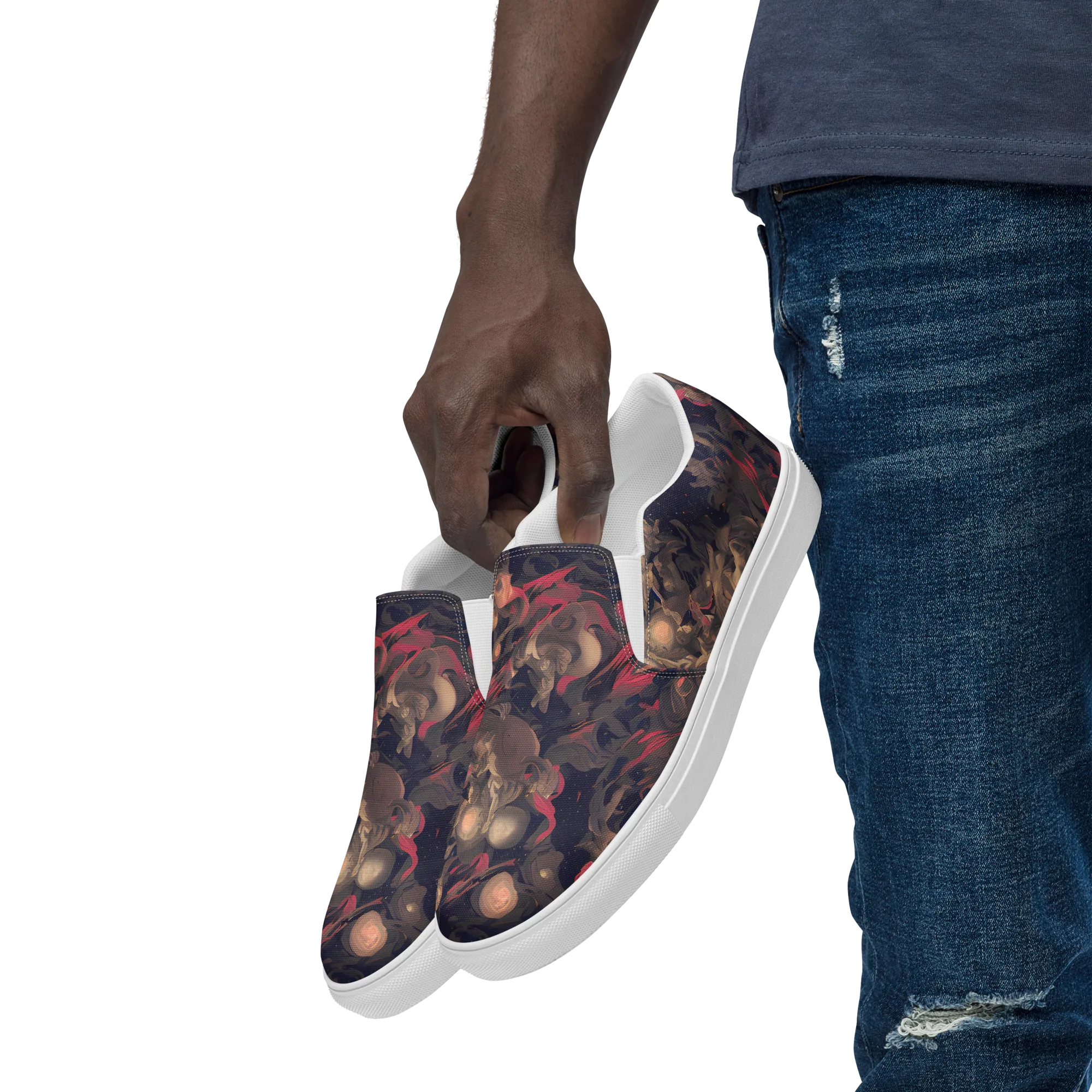 Midnight Collage on Men's Slip-On Canvas Shoes — Left Front