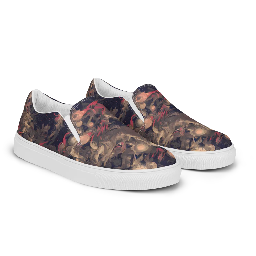 Midnight Collage on Women's Slip-On Canvas Shoes — Right Front