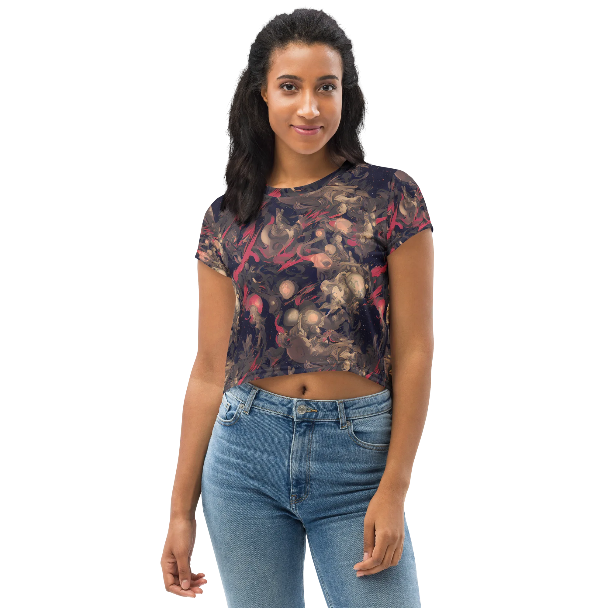 Midnight Collage on Crop Tee — Front