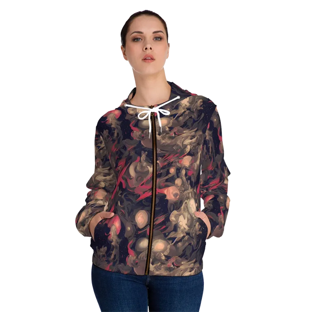 Midnight Collage on Women's Full-Zip Hoodie — Front On Person