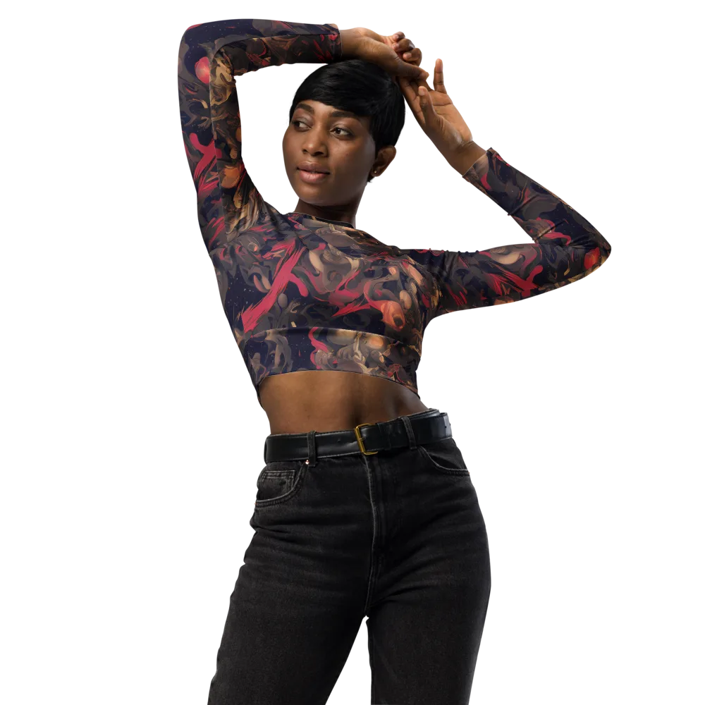 Midnight Collage on Long Sleeve Crop Top — Front