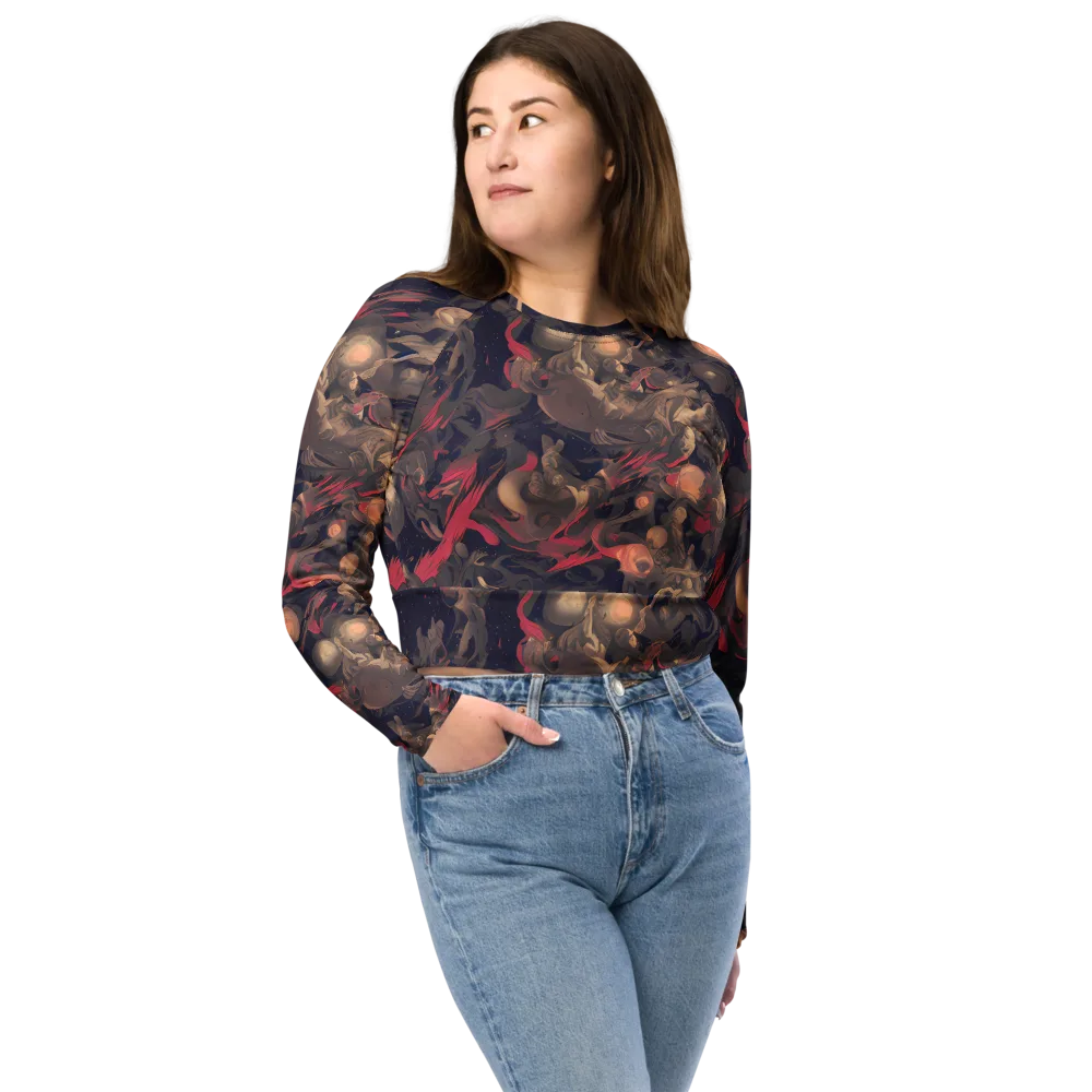 Midnight Collage on Long Sleeve Crop Top — Front