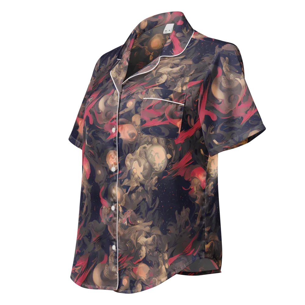 Midnight Collage on Women's Short Sleeve Pajama Top — Left Front