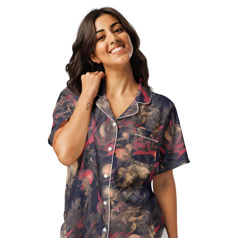Midnight Collage on Women's Short Sleeve Pajama Top — Front