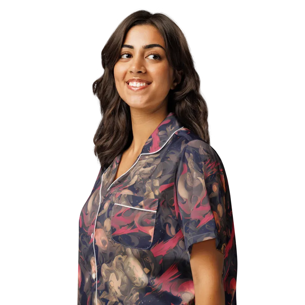 Midnight Collage on Women's Short Sleeve Pajama Top — Left Front