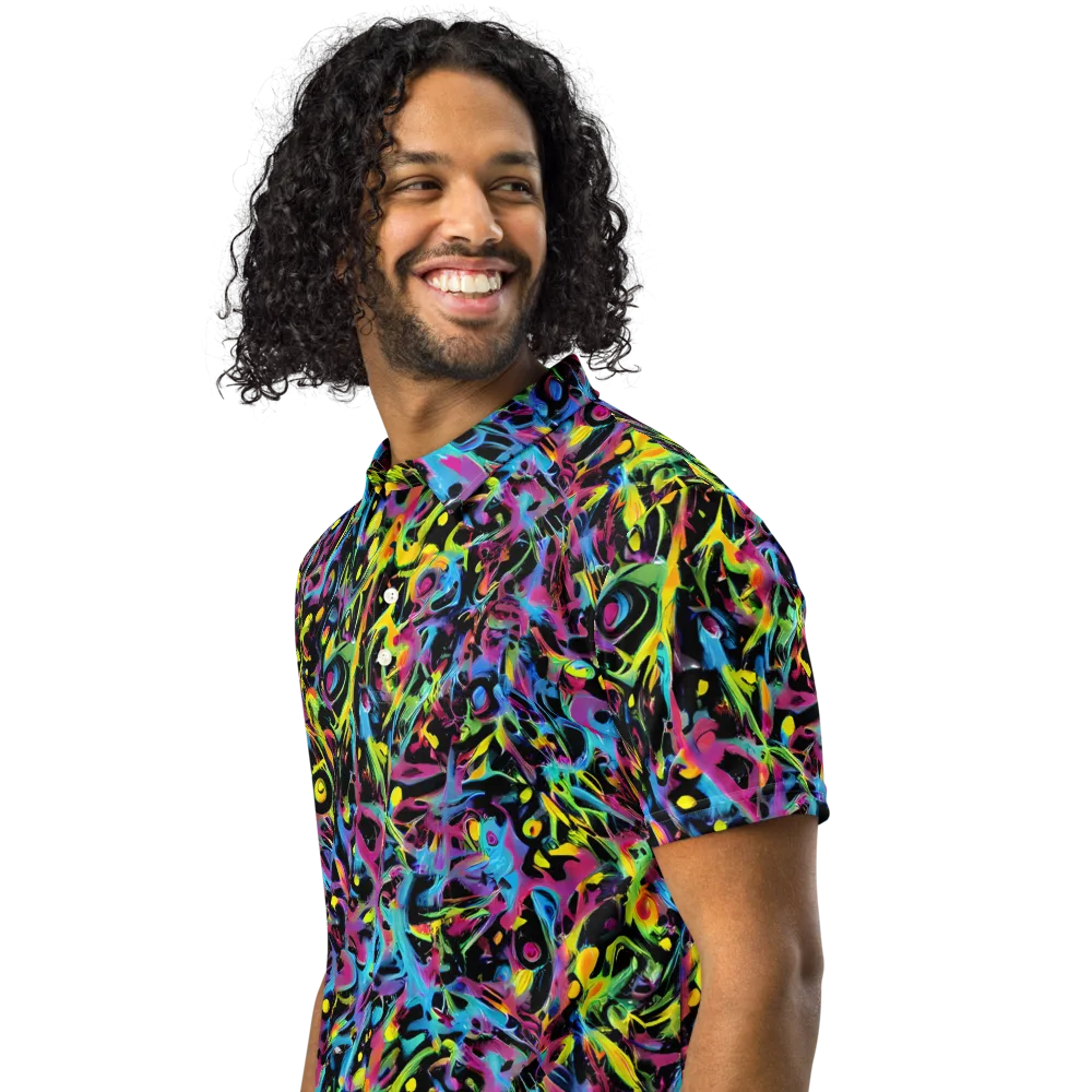 Pixel Inferno on Men's Slim Fit Polo Shirt — Left Front