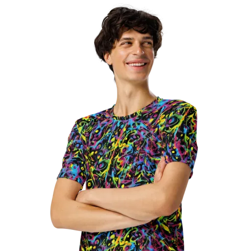 Pixel Inferno on a Men's Crew Neck T-Shirt