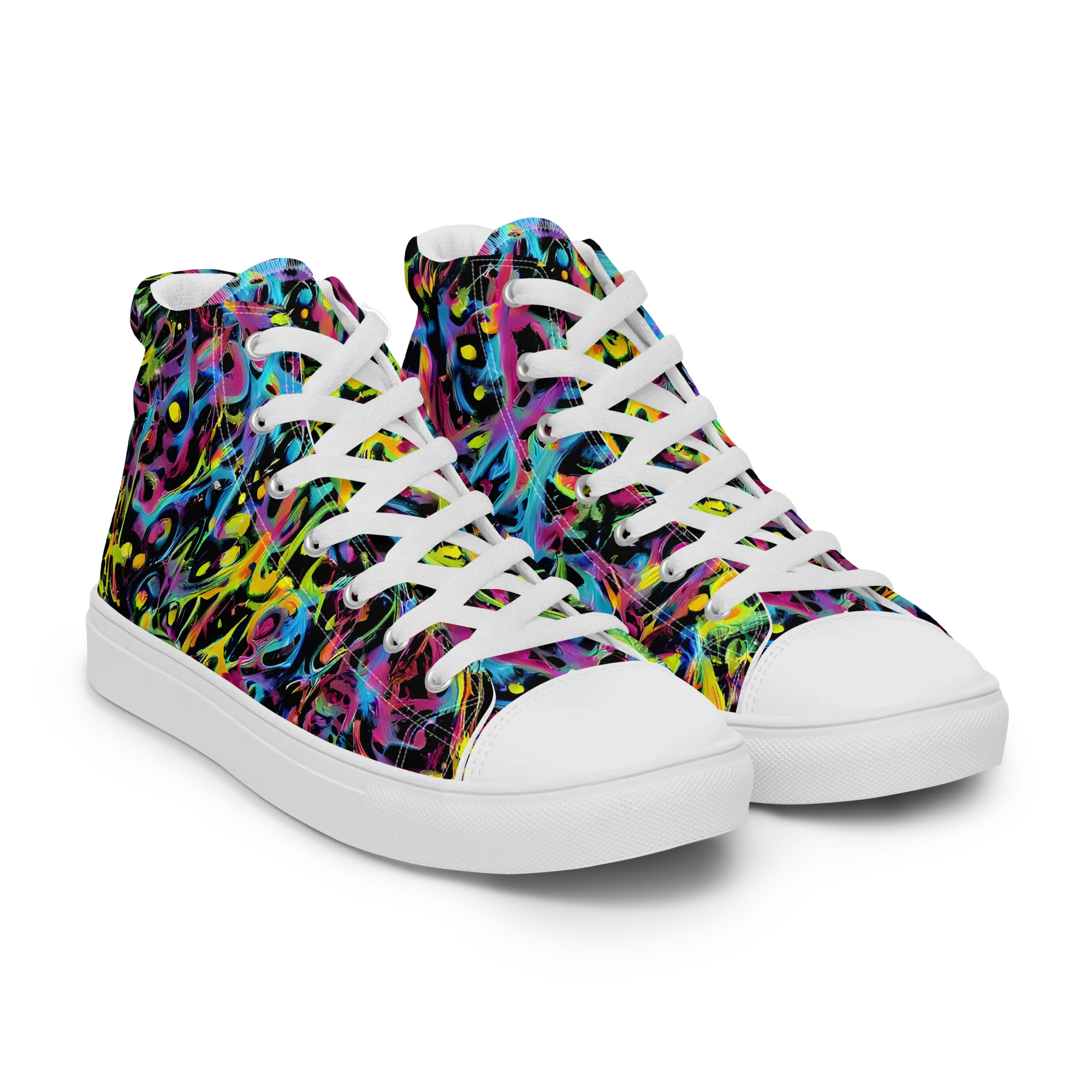 Pixel Inferno on Men's High Top Canvas Shoes — Right Front