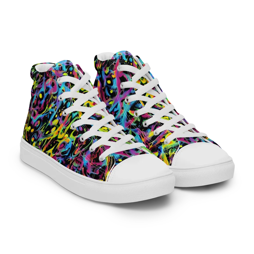 Pixel Inferno on Men's High Top Canvas Shoes — Right Front