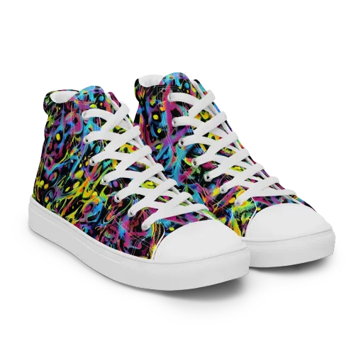 Pixel Inferno on a Men's High Top Canvas Shoes