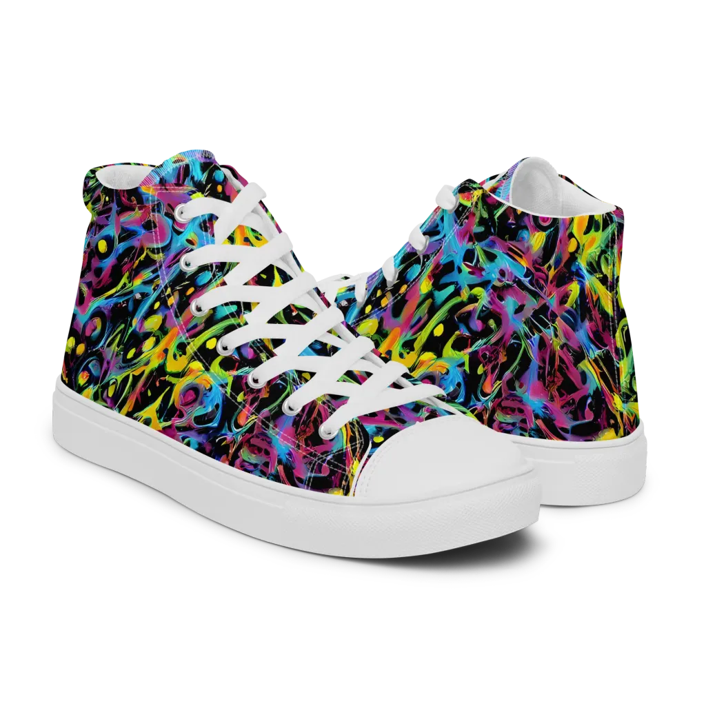 Pixel Inferno on Men's High Top Canvas Shoes — Right