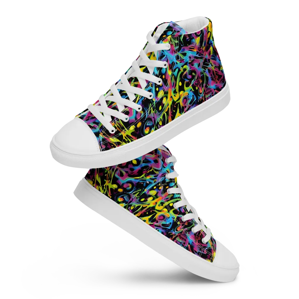 Pixel Inferno on Men's High Top Canvas Shoes — Front