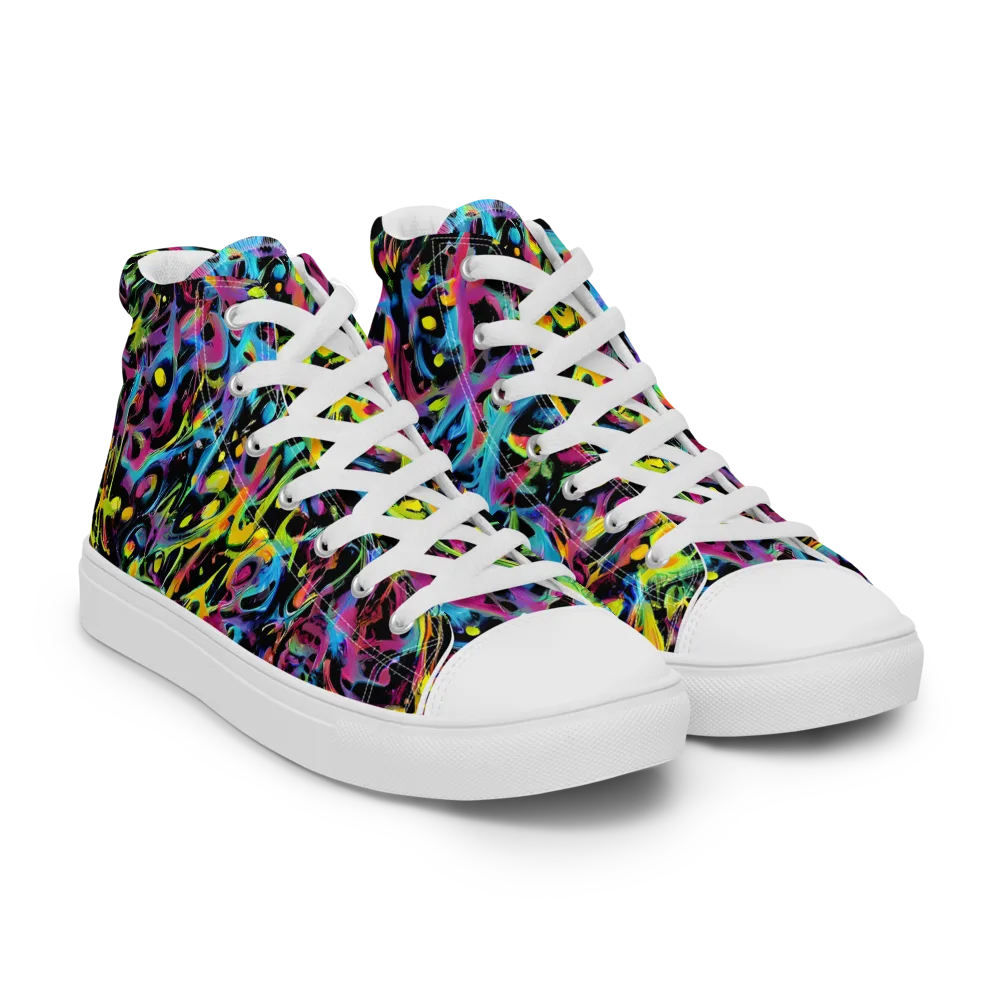 Pixel Inferno on Women's High Top Canvas Shoes — Right Front