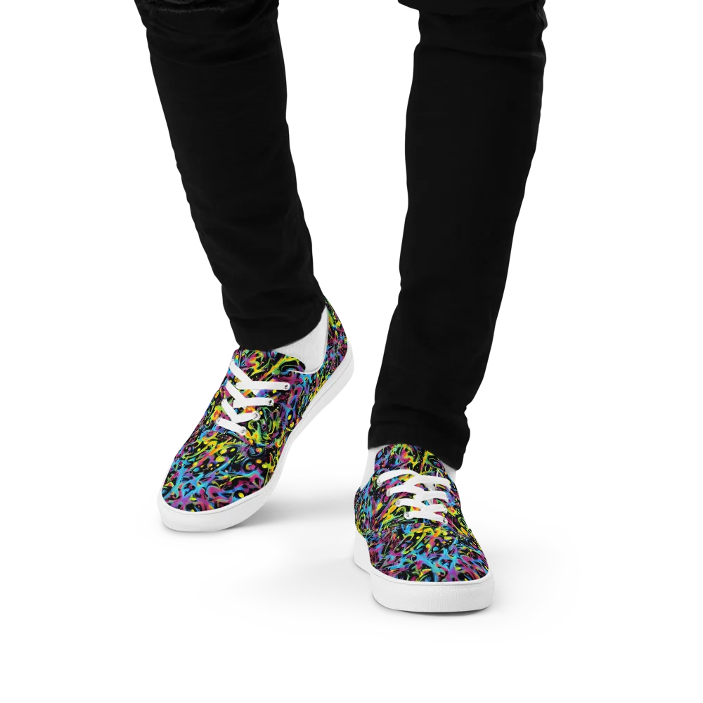 Pixel Inferno on Men's Lace-Up Canvas Shoes — Front