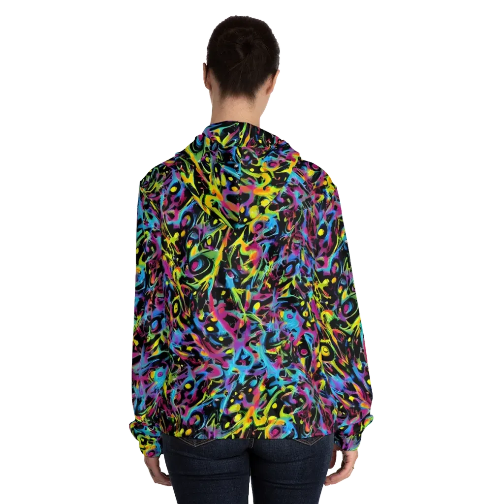 Pixel Inferno on Women's Full-Zip Hoodie — Back On Person