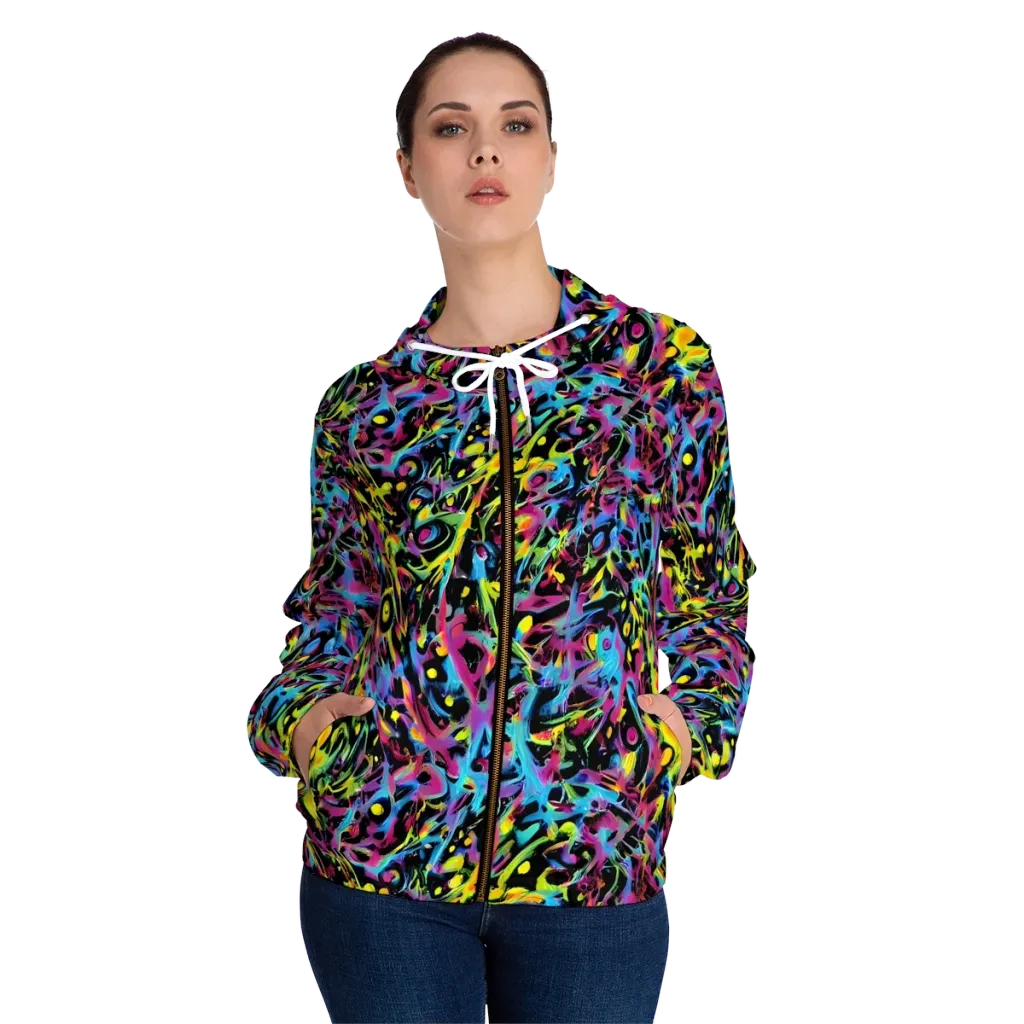 Pixel Inferno on Women's Full-Zip Hoodie — Front On Person
