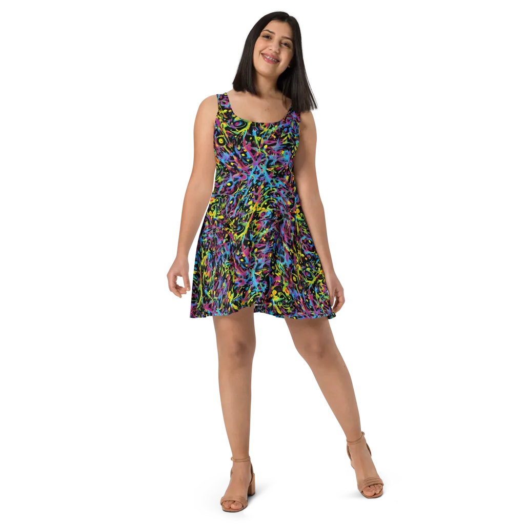 Pixel Inferno on Skater Dress — Front