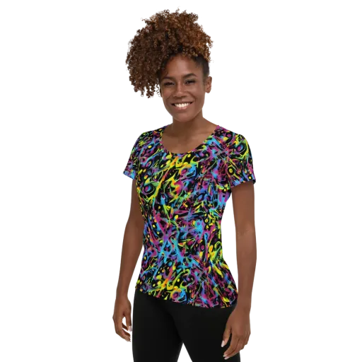 Pixel Inferno on a Women's Athletic T-Shirt