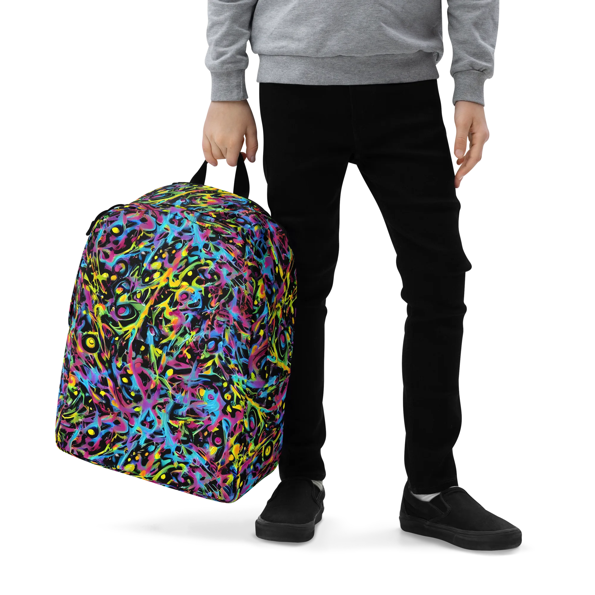 Pixel Inferno on Minimalist Backpack — Zoomed-in