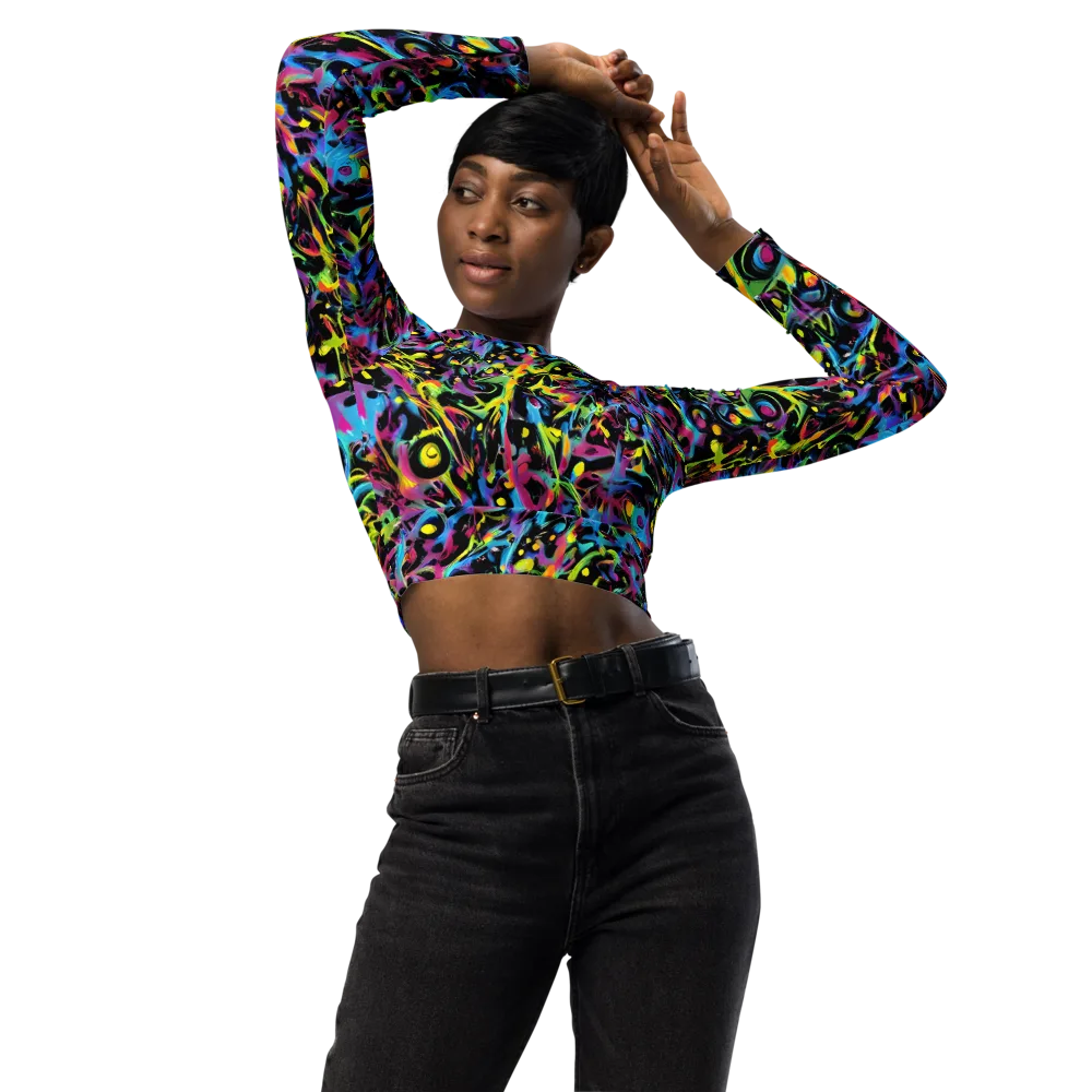 Pixel Inferno on Long Sleeve Crop Top — Front