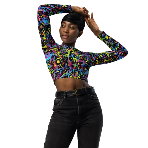 Pixel Inferno on a Long Sleeve Crop Top