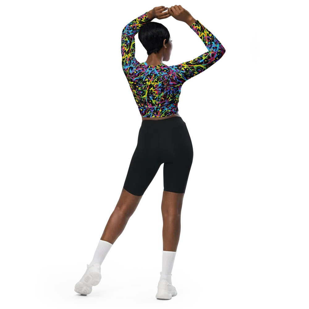 Pixel Inferno on Long Sleeve Crop Top — Back
