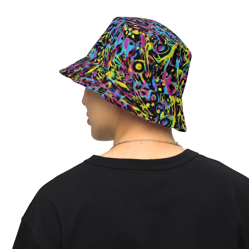 Pixel Inferno on Reversible Bucket Hat — Back Inside