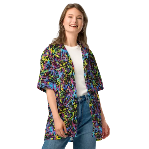 Pixel Inferno on a Button Shirt