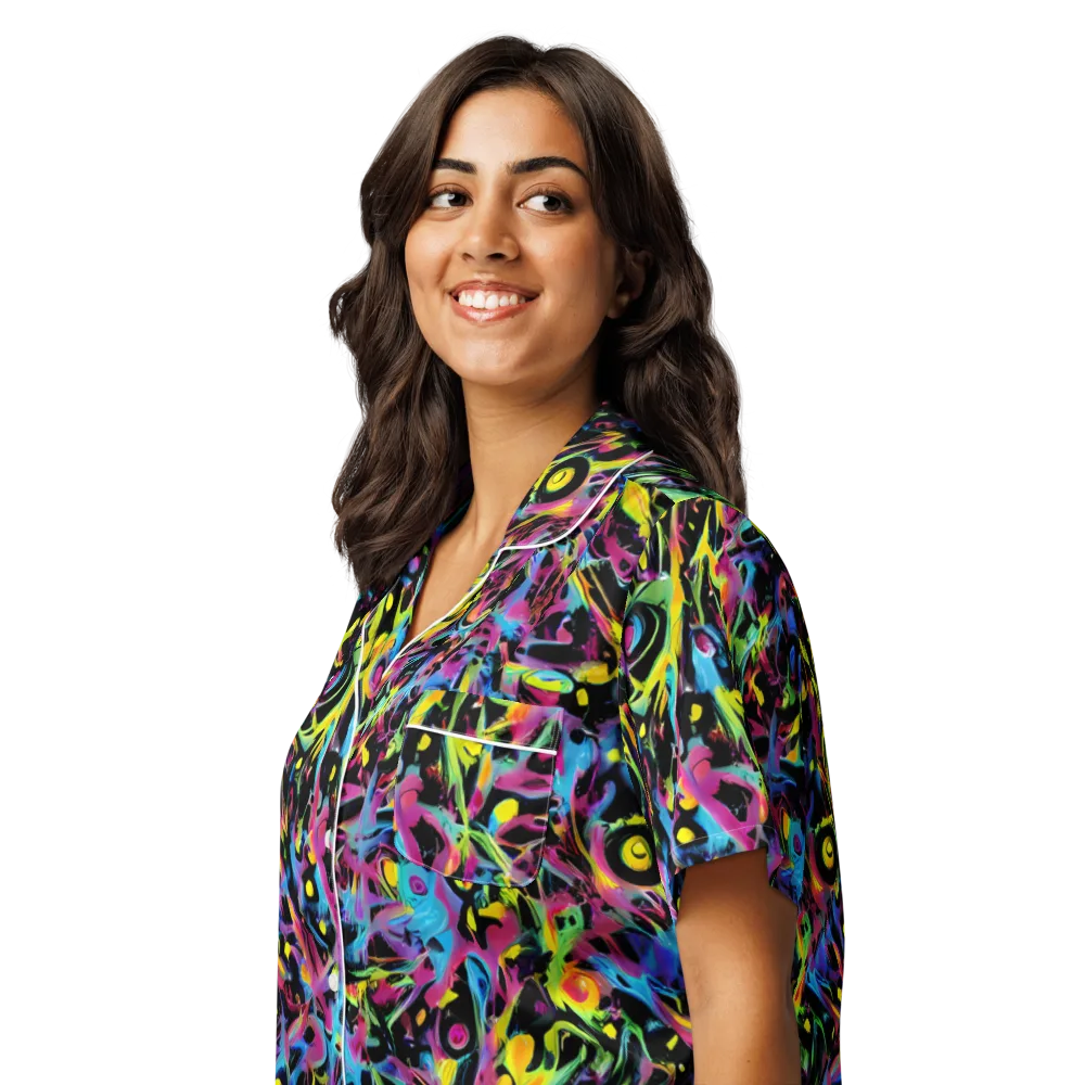 Pixel Inferno on Women's Short Sleeve Pajama Top — Left Front