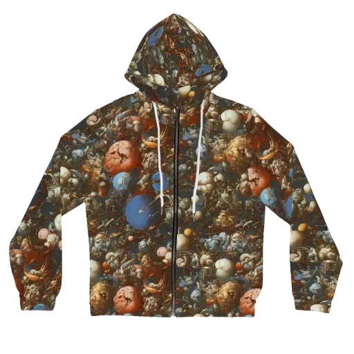 Sculptural Chaos on a Women's Full-Zip Hoodie