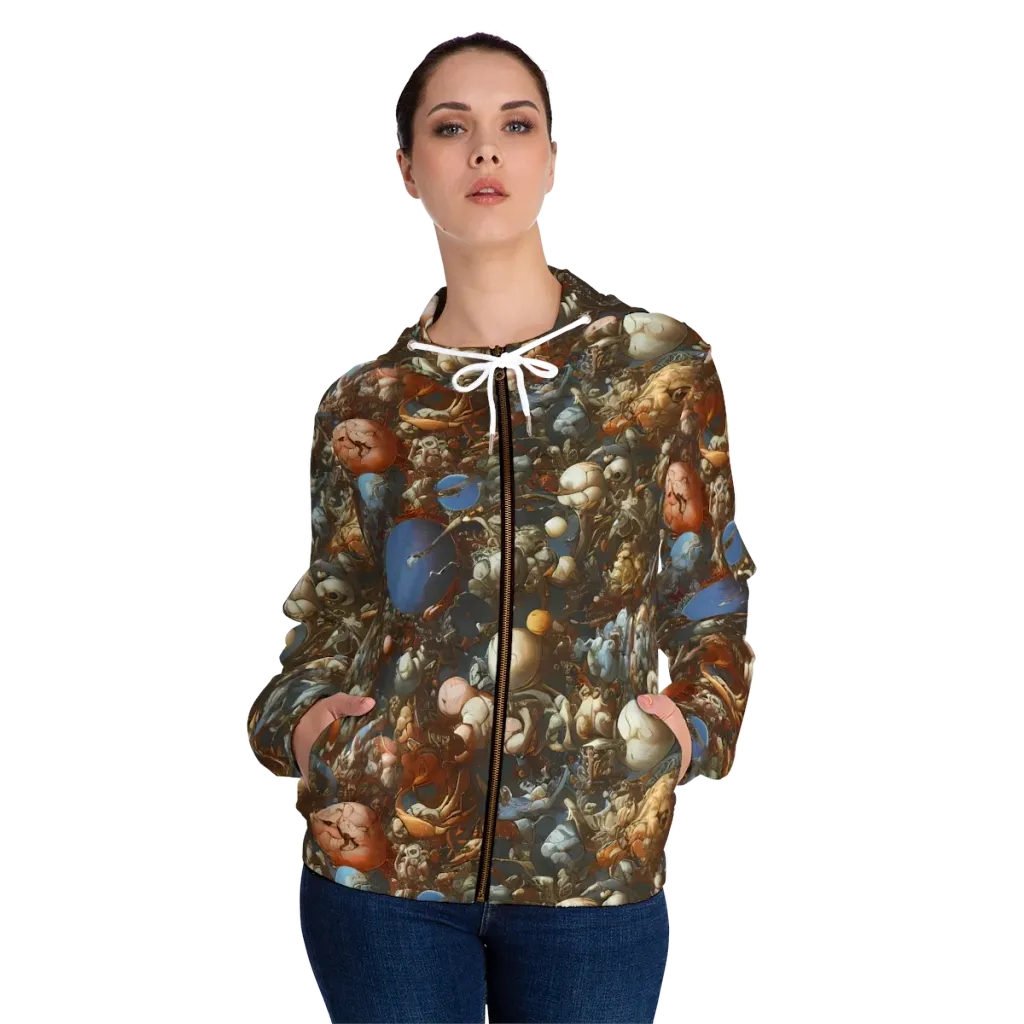 Sculptural Chaos on Women's Full-Zip Hoodie — Front On Person