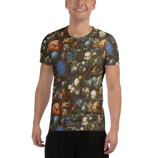 Sculptural Chaos on a Men's Athletic T-Shirt