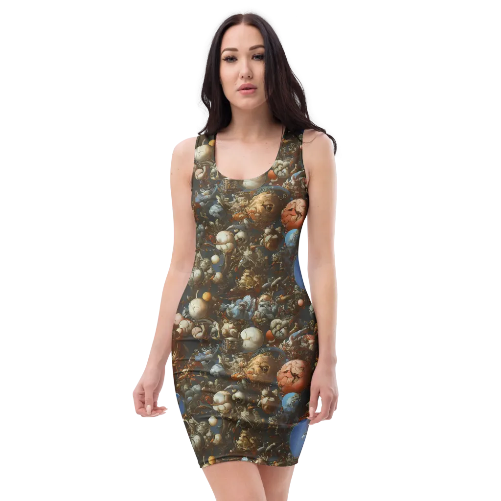 Sculptural Chaos on Bodycon Dress — Front