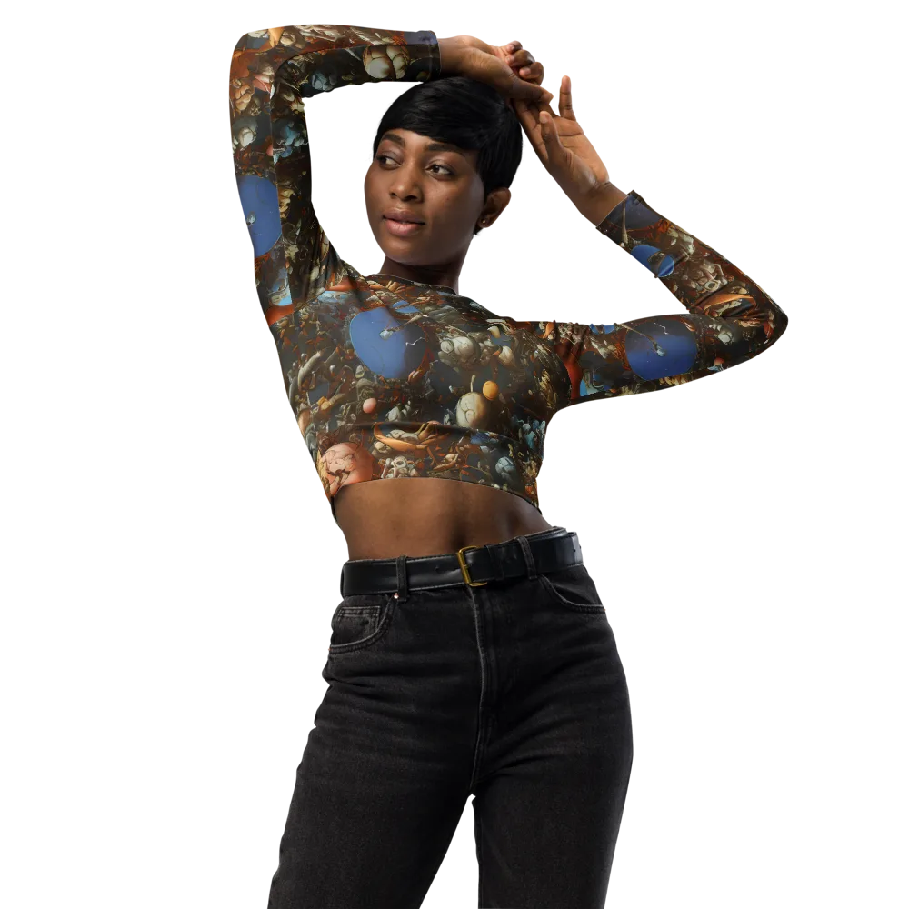 Sculptural Chaos on Long Sleeve Crop Top — Front