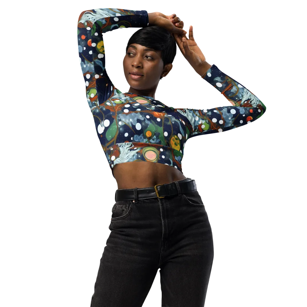 Indigo Wilds on Long Sleeve Crop Top — Front