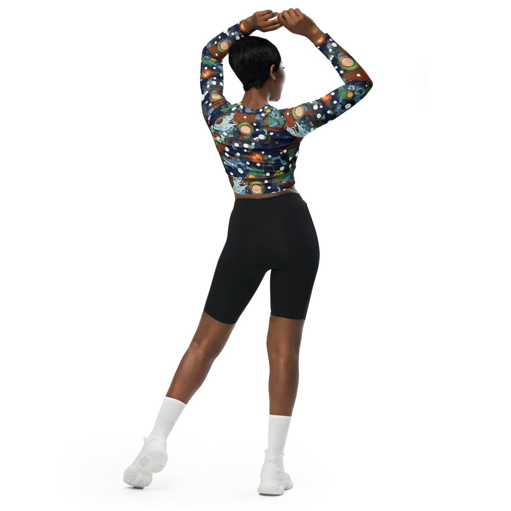 Indigo Wilds on Long Sleeve Crop Top — Back