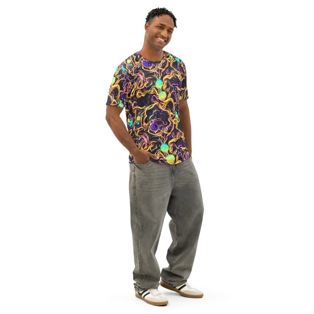 Planetary Tangle on Men's Cotton Crew Neck T-Shirt — Right Front