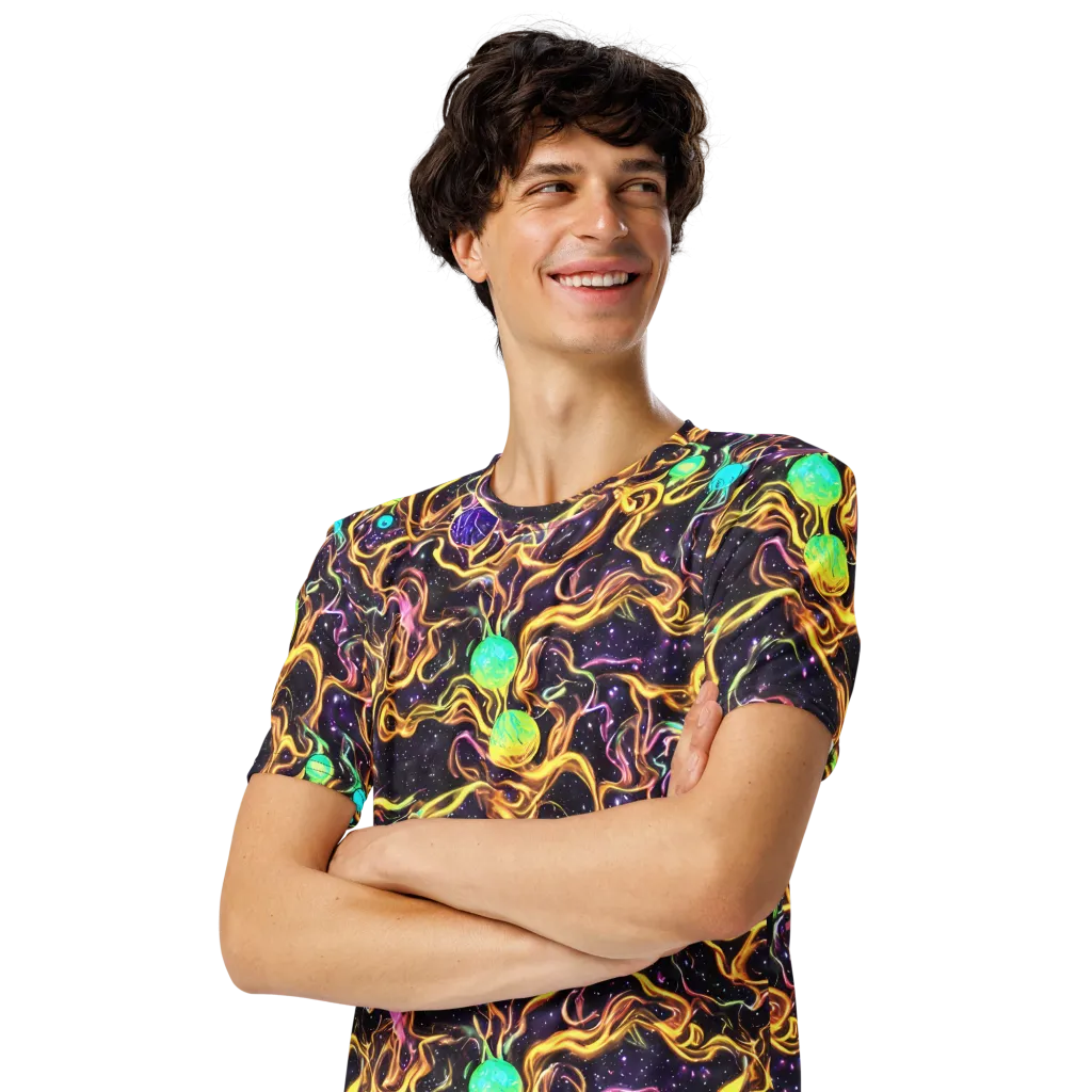 Planetary Tangle on Men's Crew Neck T-Shirt — Left Front