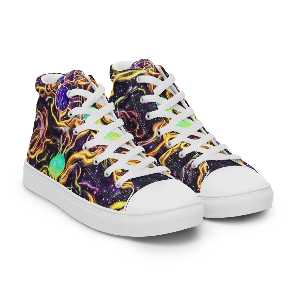 Planetary Tangle on Men's High Top Canvas Shoes — Right Front
