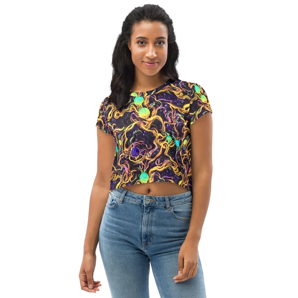Planetary Tangle on Crop Tee — Front